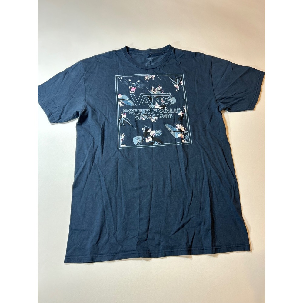 Vans T-Shirt Men's Large Blue Floral Panther Off The Wall Graphic Tee
